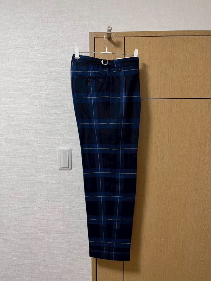 BERNARD ZINS ネイビー チェックスラックス（ハンガー付）