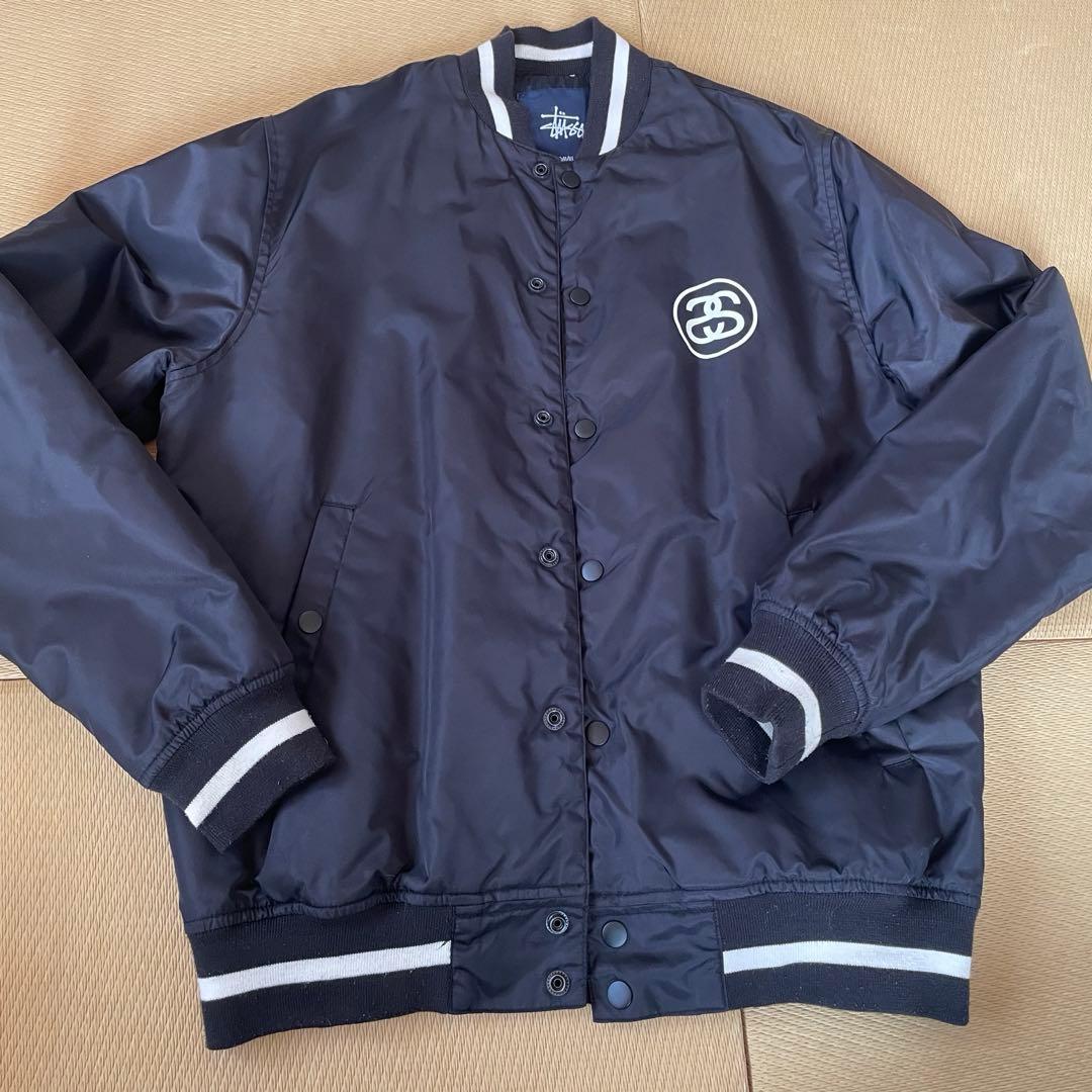 STUSSY スタジャン　ジャケット　バックプリント　ブラック　Ssize