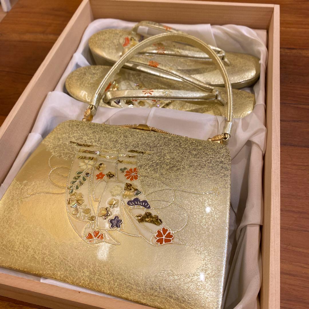 【新品未使用】貝細工　和装　バッグ・草履セット