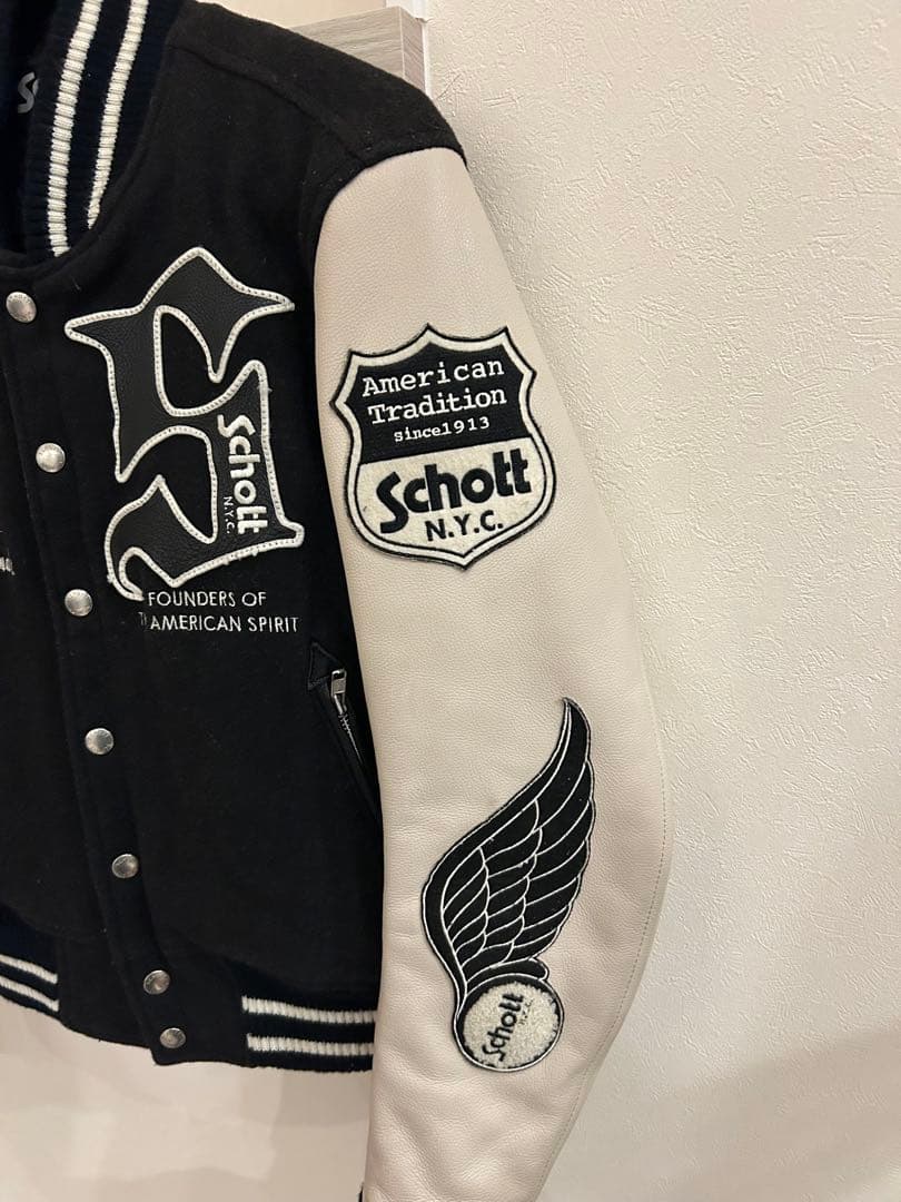 Schott スタジャン ブラック/ホワイト