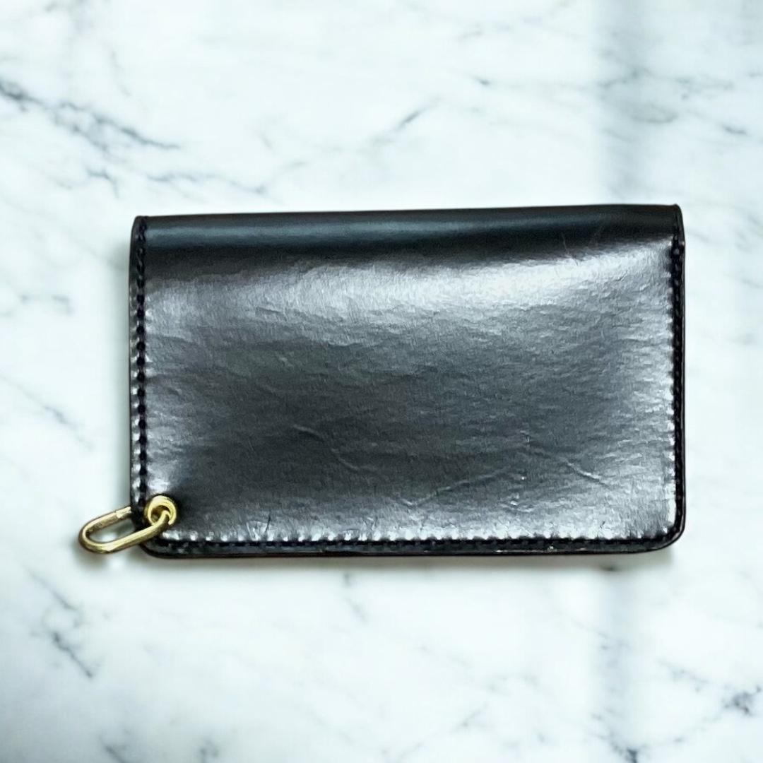 本ヌメ革　芯通し黒　真鍮　紙幣ポケット付きミドルトラッカーウォレット　ハンドメイ