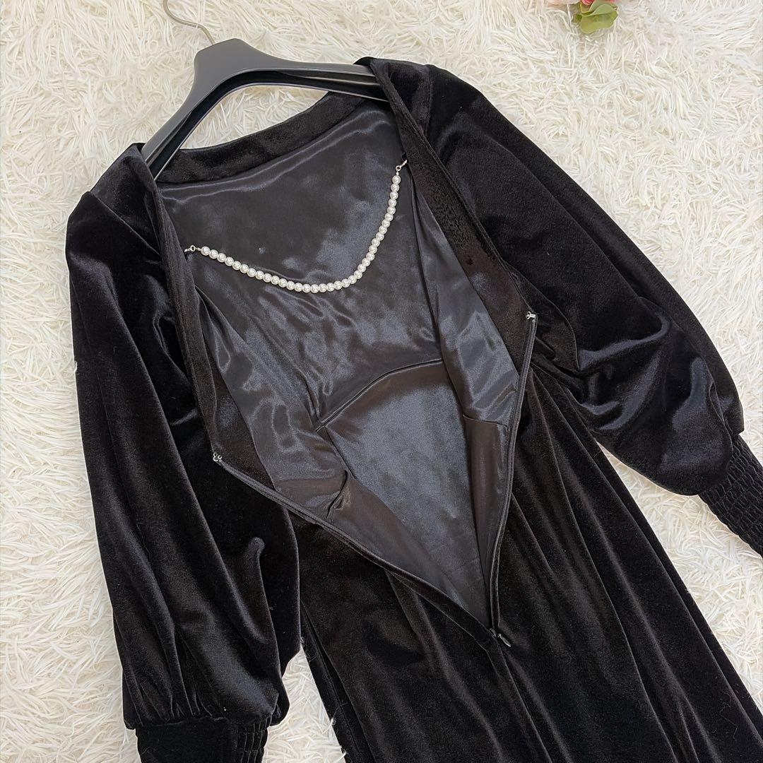 美品♡Ameri BACK OPEN PEARL VELOUR DRESS S