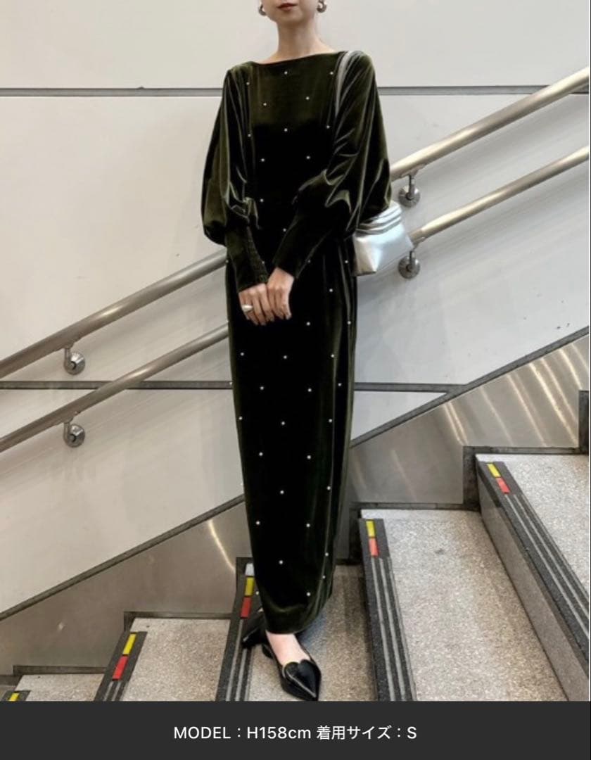 美品♡Ameri BACK OPEN PEARL VELOUR DRESS S