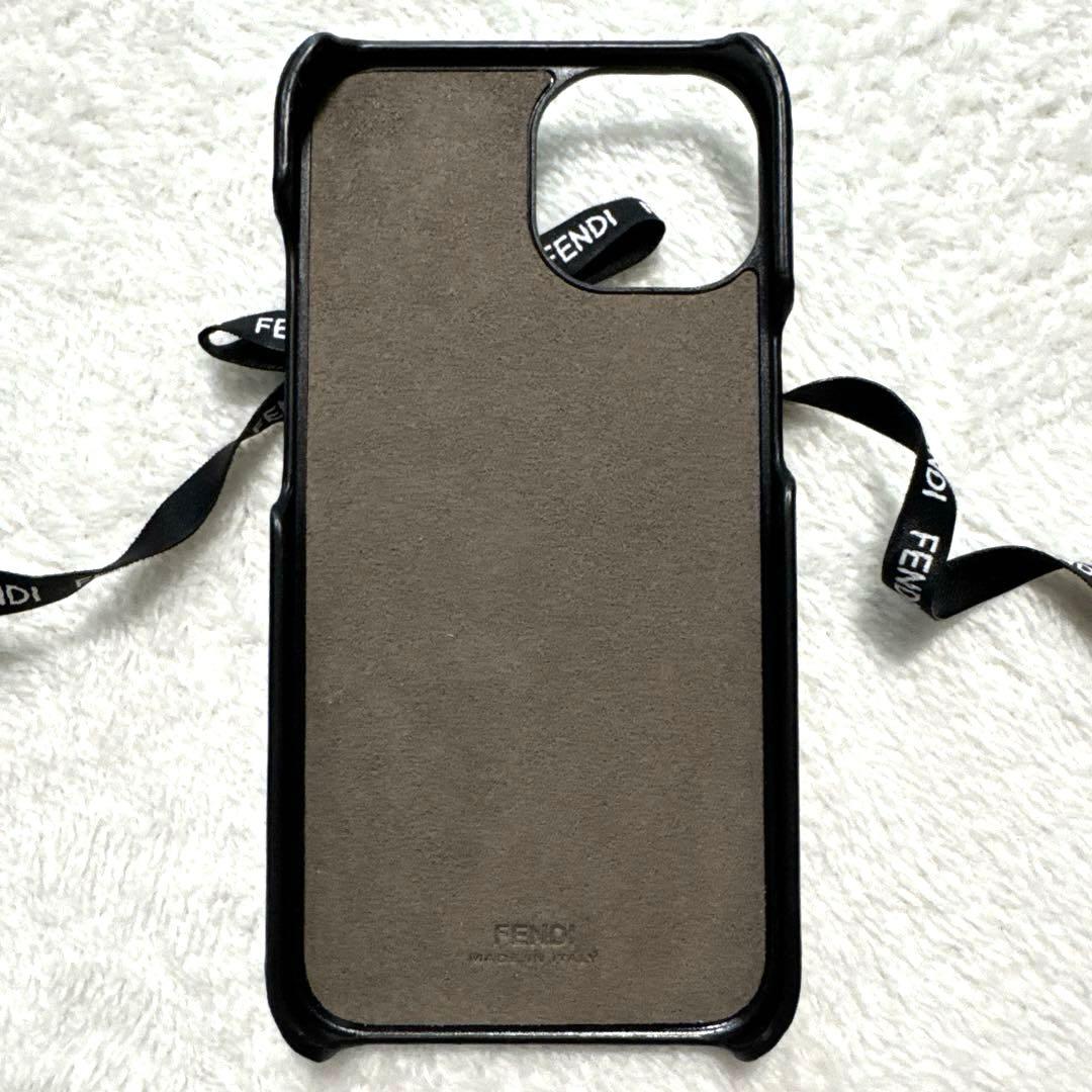 極美品 フェンディ iPhone14ケース 本革 シルバー金具 リボン ブラック
