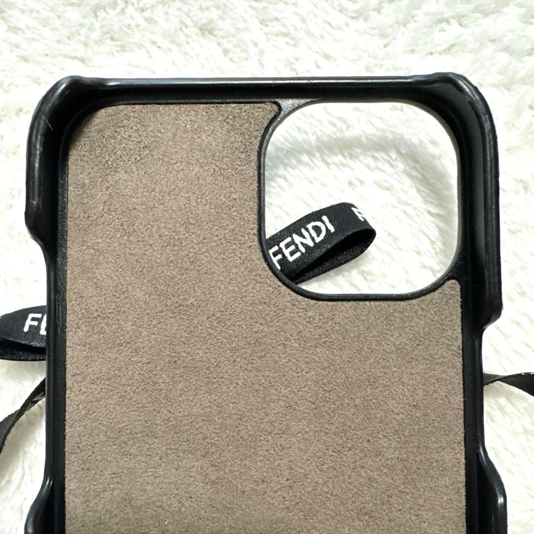 極美品 フェンディ iPhone14ケース 本革 シルバー金具 リボン ブラック