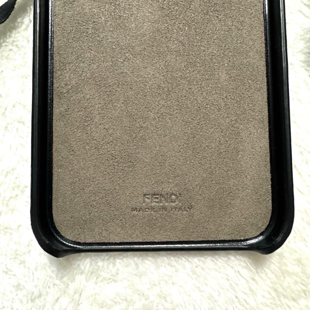 極美品 フェンディ iPhone14ケース 本革 シルバー金具 リボン ブラック