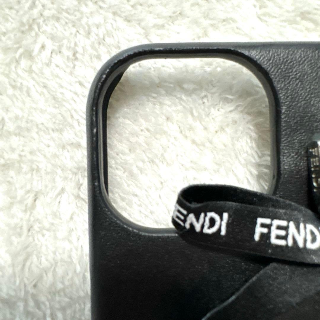 極美品 フェンディ iPhone14ケース 本革 シルバー金具 リボン ブラック