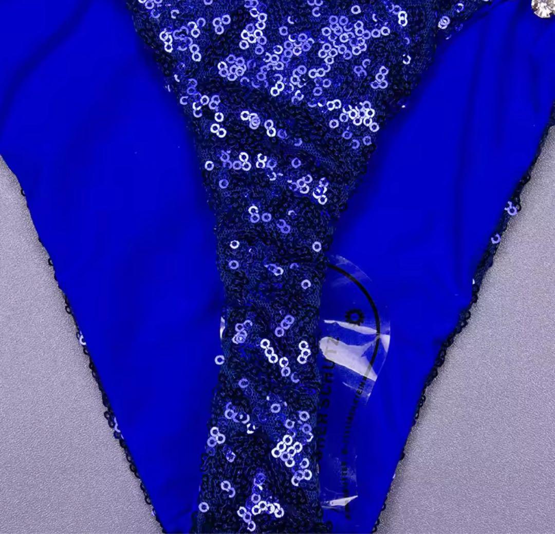 【新品】競技用ビキニ　大会　コンテスト　ピアス付き　青　ブルー