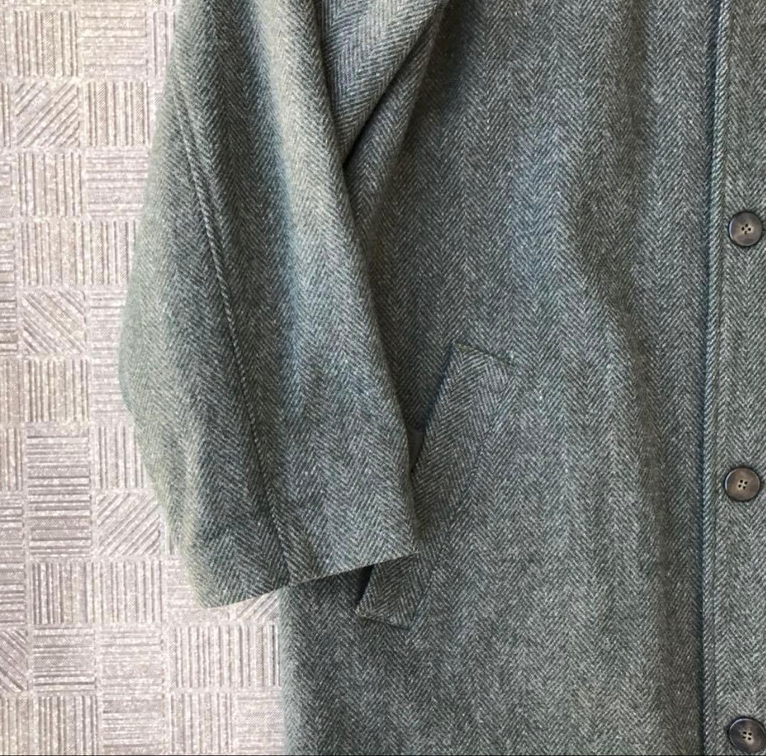90s Eddie Bauer アメリカ製 ウールコート　レザー襟　ヘリンボーン
