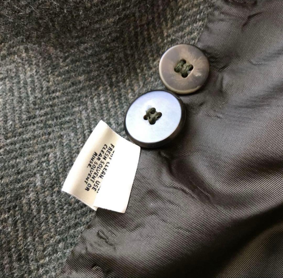 90s Eddie Bauer アメリカ製 ウールコート　レザー襟　ヘリンボーン