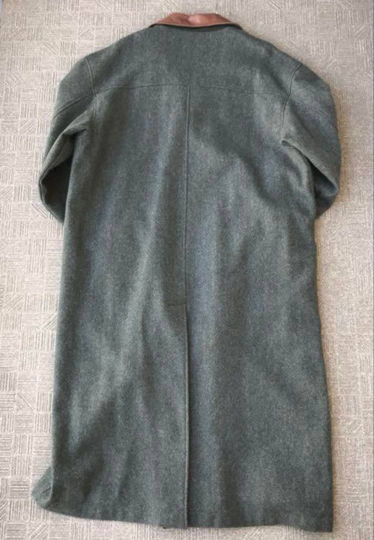 90s Eddie Bauer アメリカ製 ウールコート　レザー襟　ヘリンボーン