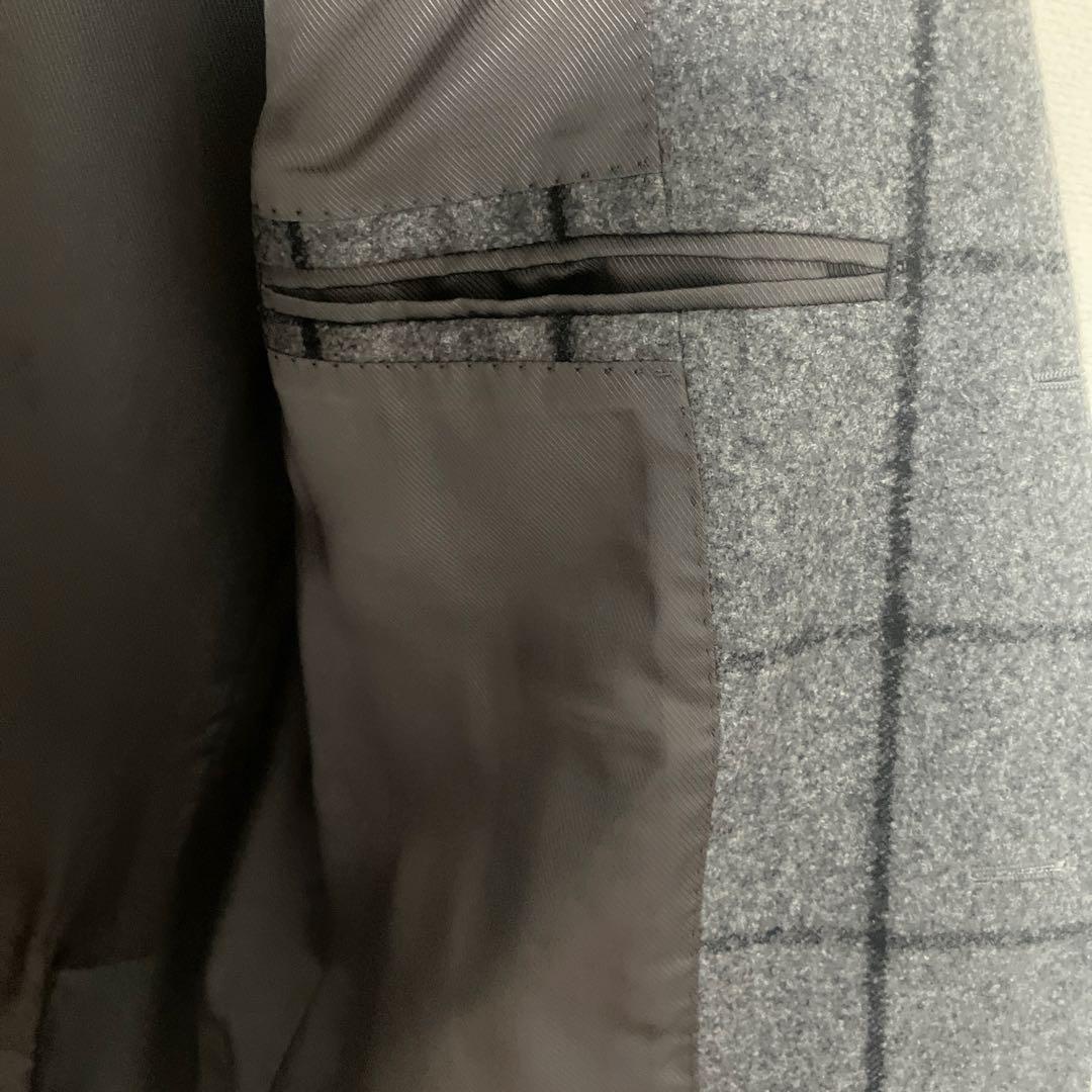 美品 BEAMS ウールシルク ウインドウペーン 秋冬 ジャケット グレー 50