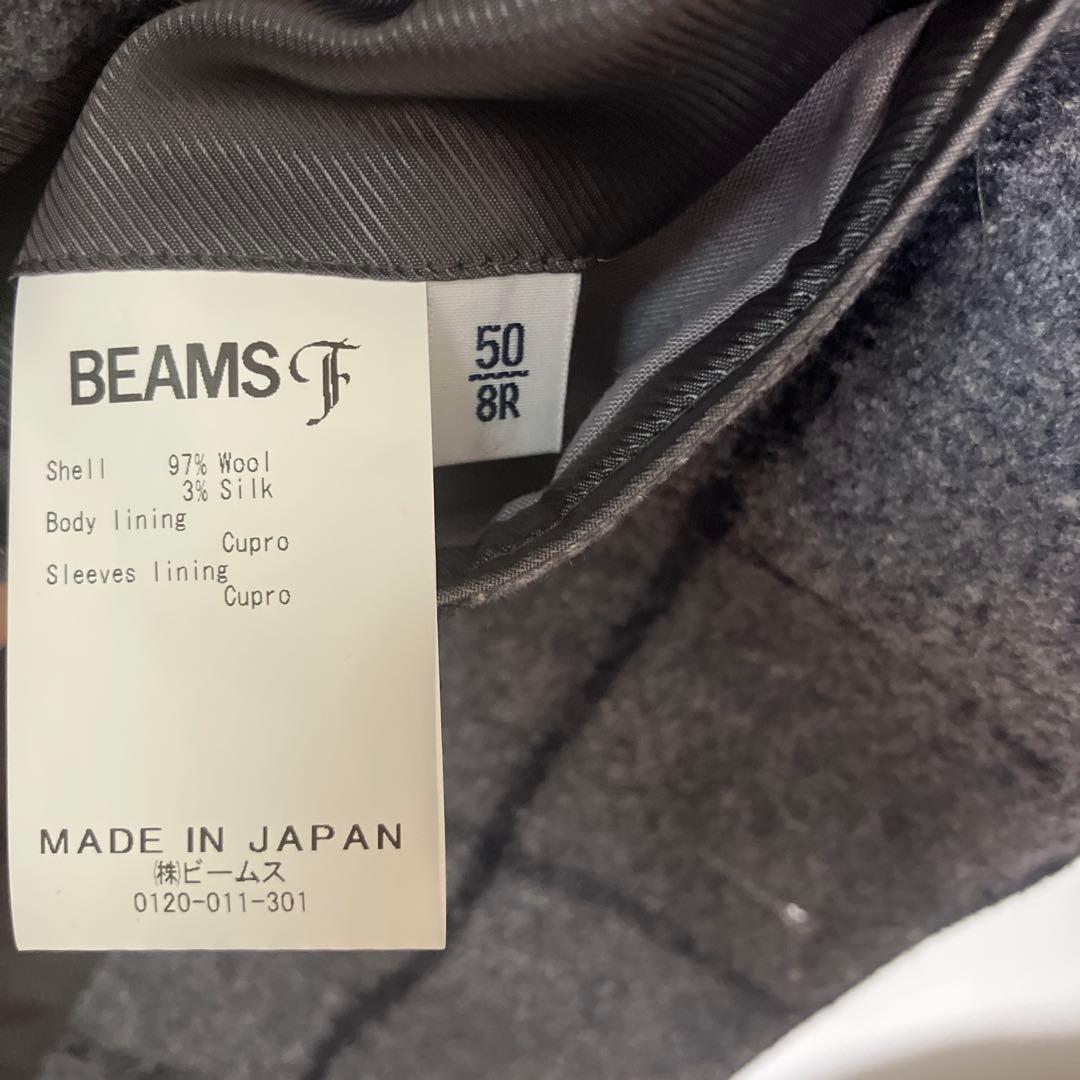 美品 BEAMS ウールシルク ウインドウペーン 秋冬 ジャケット グレー 50