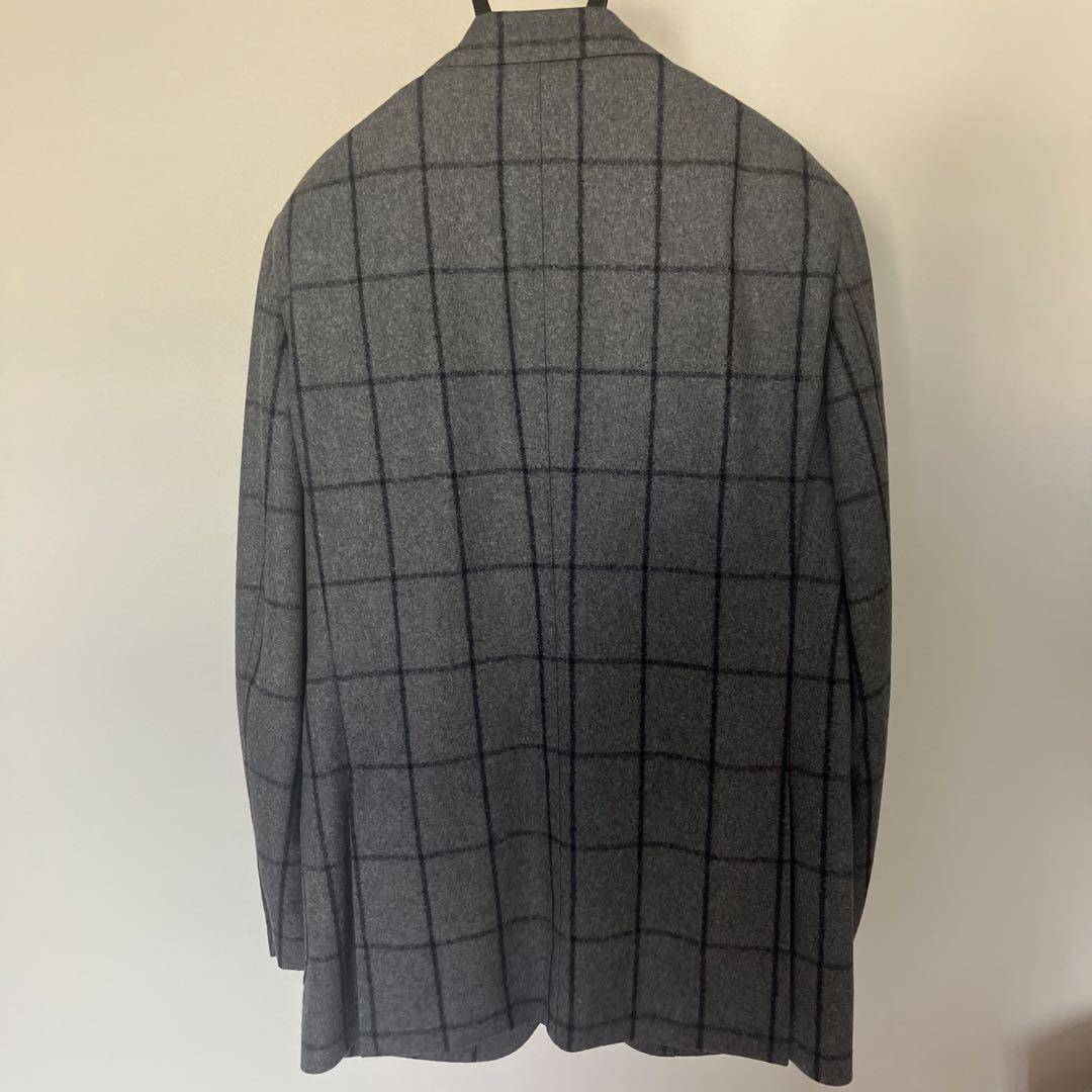 美品 BEAMS ウールシルク ウインドウペーン 秋冬 ジャケット グレー 50