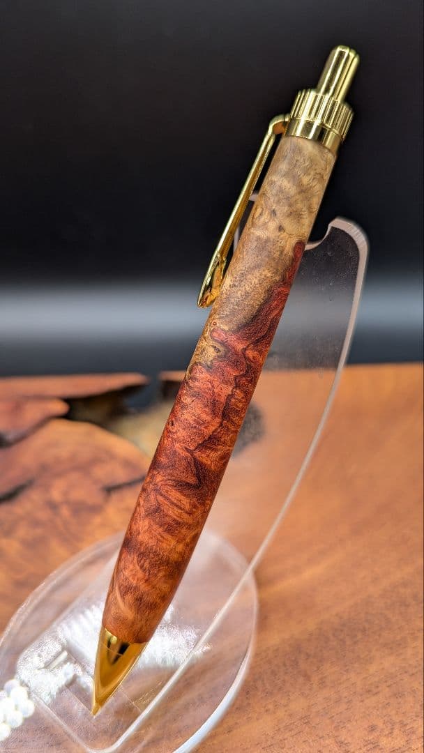 615極上　本花梨　紅白　瘤杢　木軸シャーペン　ボールペン