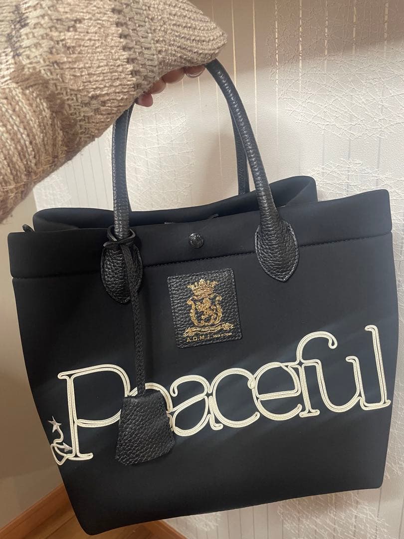 Peaceful刺繍トートバッグ ブラック　ADMJ