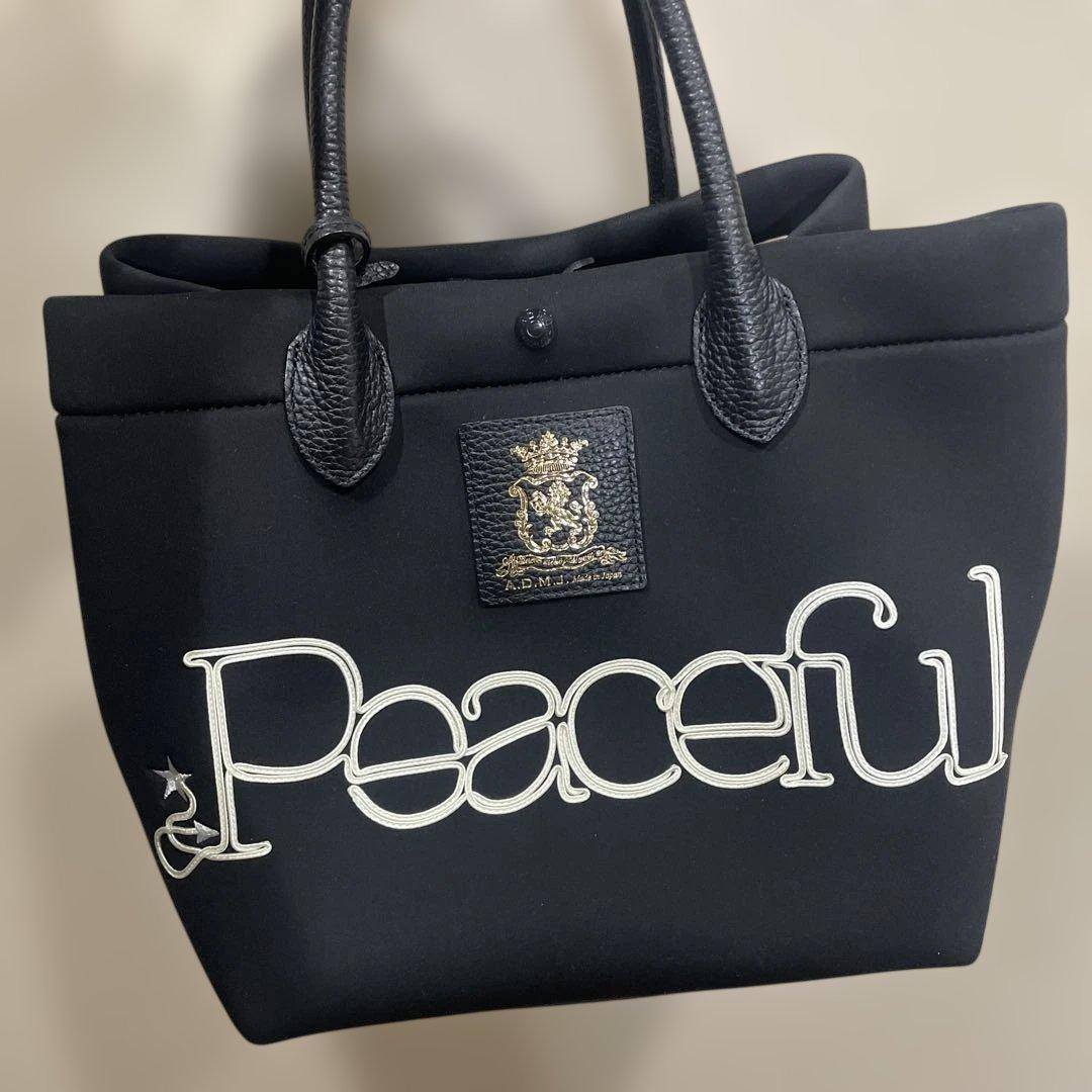 Peaceful刺繍トートバッグ ブラック　ADMJ