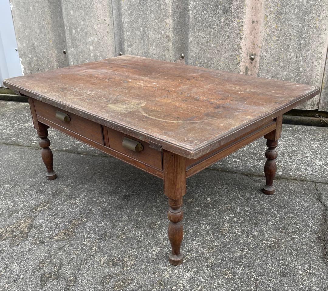 ビンテージ/当時物/無垢材/文机/机/書斎机/作業台/テーブル/ろくろ脚/12