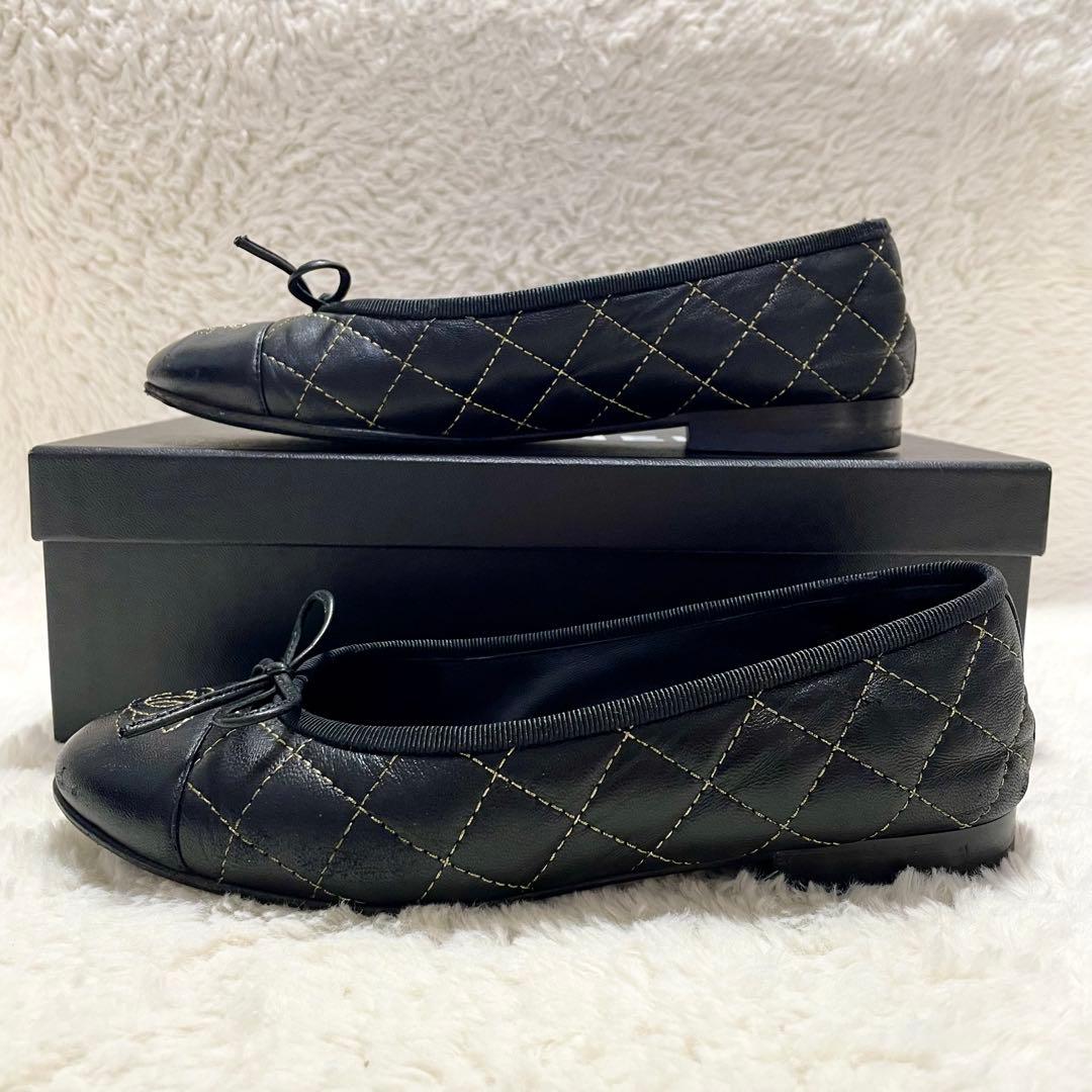 箱保存袋付き CHANEL シャネル ココマーク マトラッセ フラットパンプス