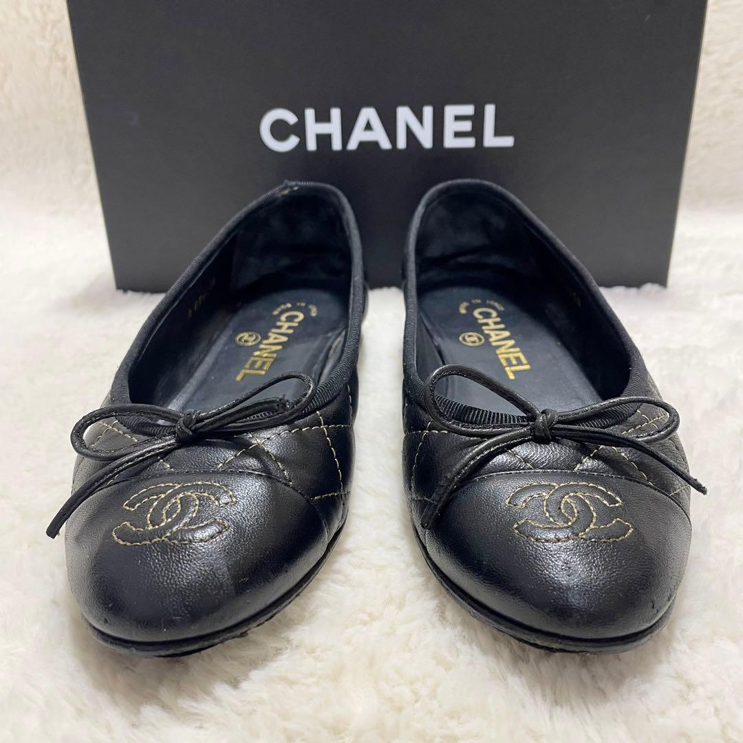 箱保存袋付き CHANEL シャネル ココマーク マトラッセ フラットパンプス