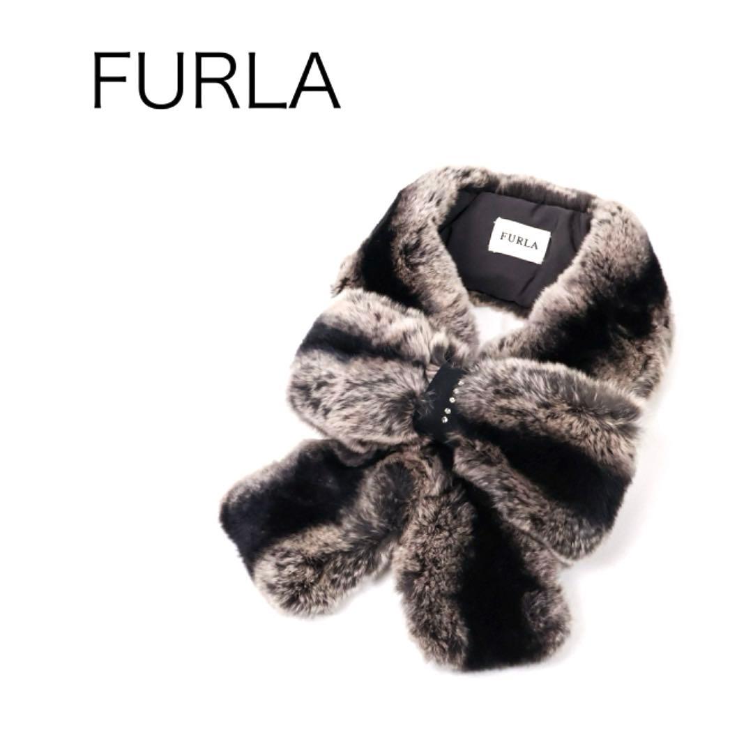 H4196-30◾️フルラ　リボン付ファーティペット　マフラー　ラビットファー