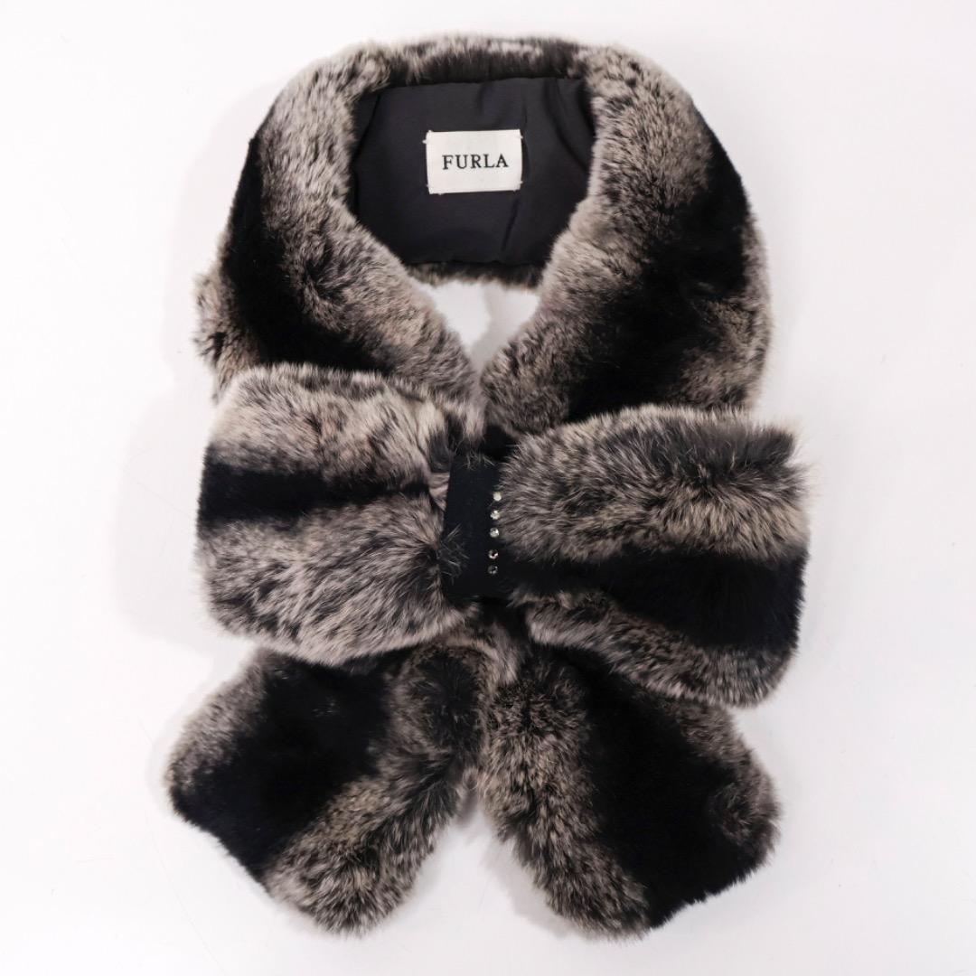 H4196-30◾️フルラ　リボン付ファーティペット　マフラー　ラビットファー