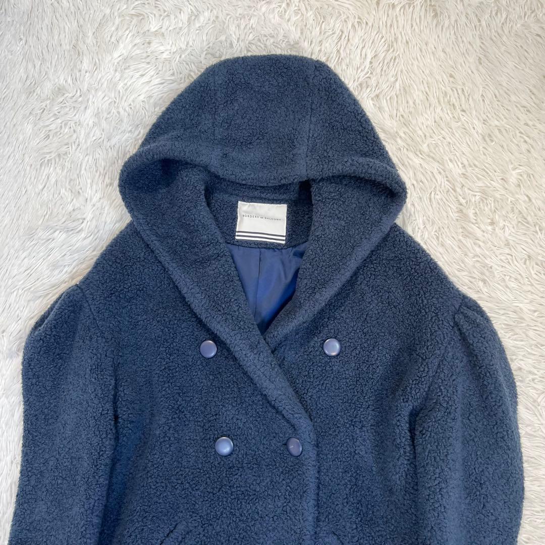 美品♡ボーダーズアットバルコニー　パフスリーブボアコート　ロンクコート　ネイビー