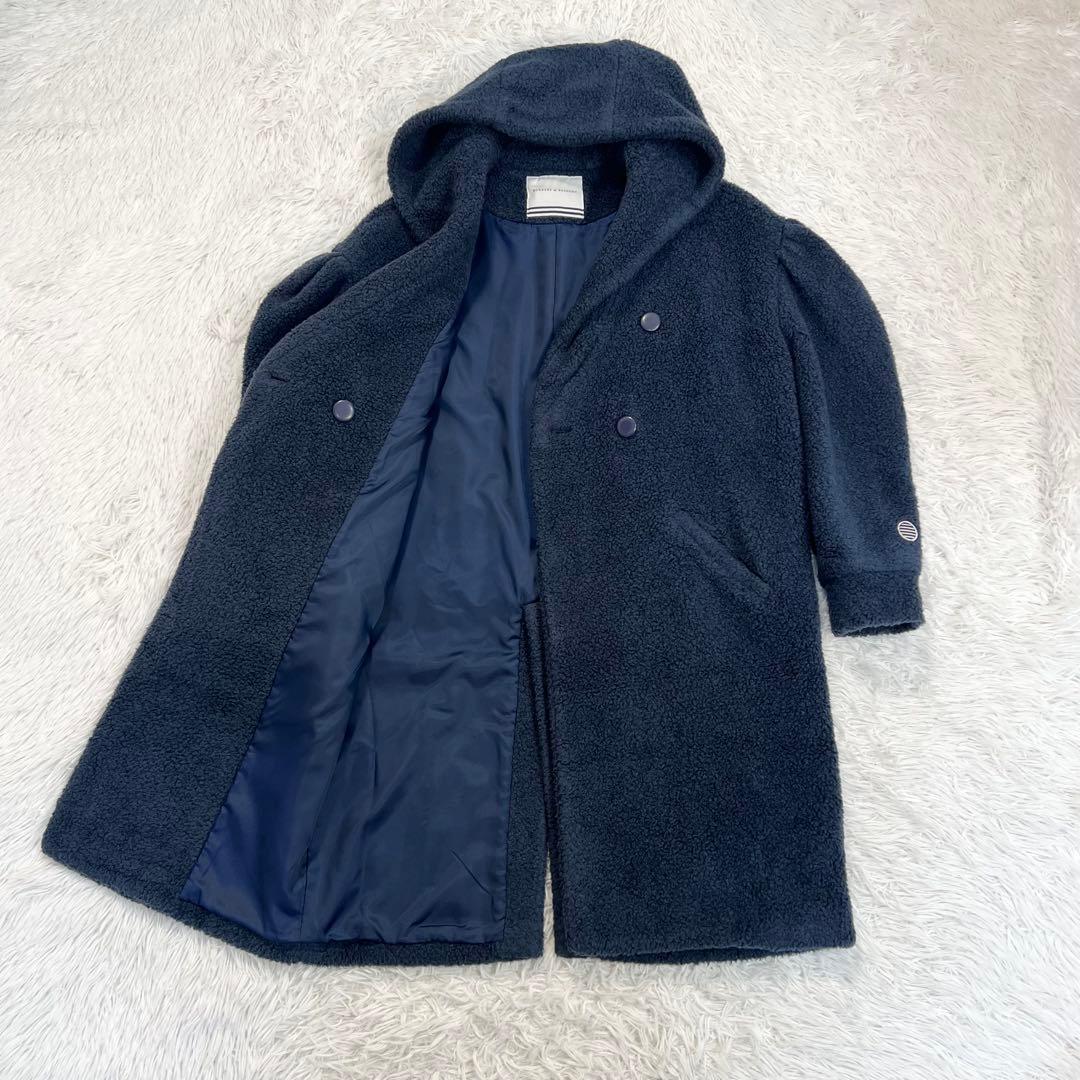 美品♡ボーダーズアットバルコニー　パフスリーブボアコート　ロンクコート　ネイビー