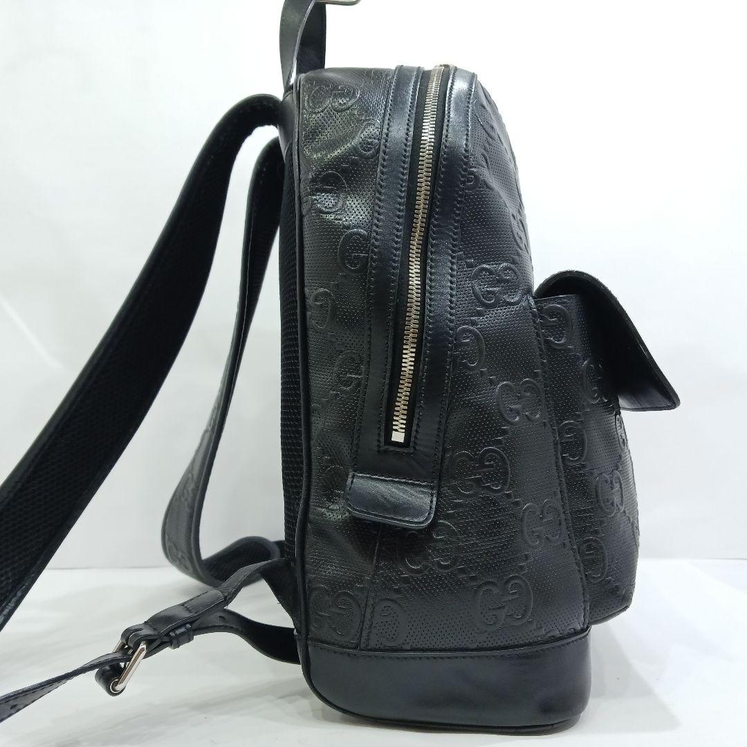 【美品】グッチ リュックサック バックパック レザー A4可 GGエンボス 黒