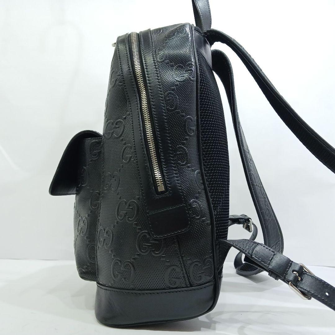 【美品】グッチ リュックサック バックパック レザー A4可 GGエンボス 黒