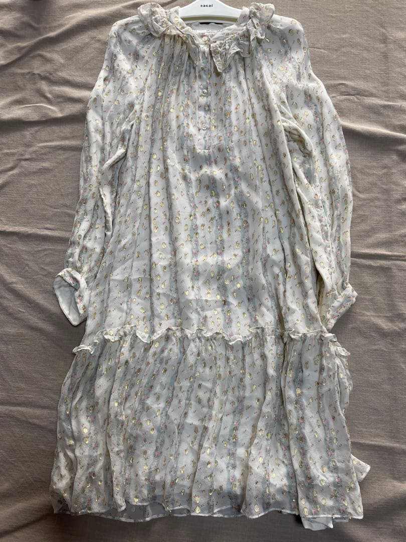 ボンポワン 花柄フリル長袖クリスマスクチュールワンピース　サイズ10