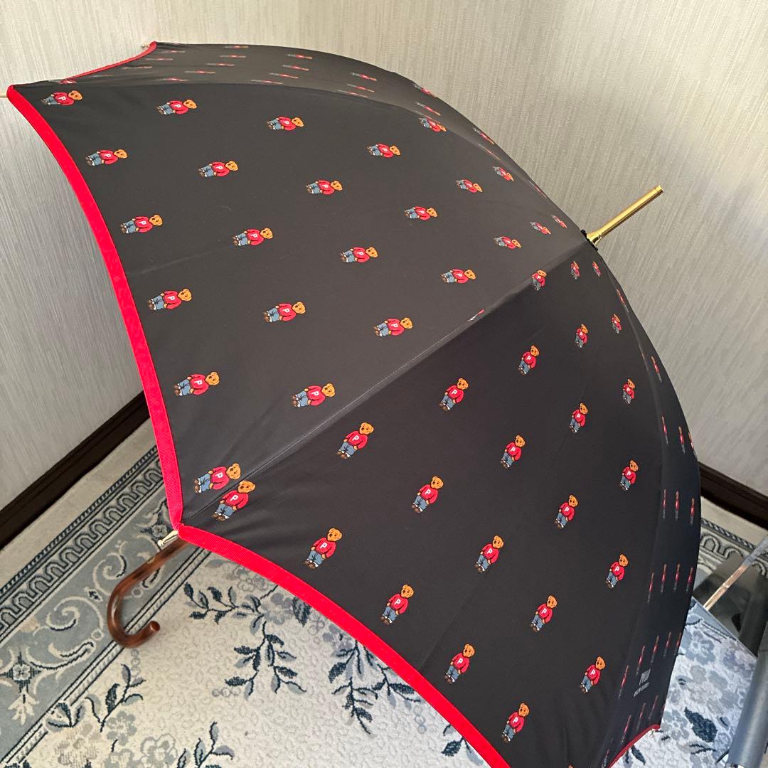 新品　ポロラルフローレン　長傘　雨傘　ポロベア総柄　ブラック