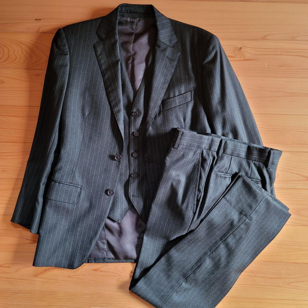 BEAMS ストライプ ダークグレー スーツ 3ピース サイズ44