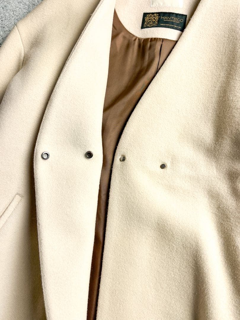 【IENA】イエナ 毛混 MANTECO ノーカラーロングコート アイボリー