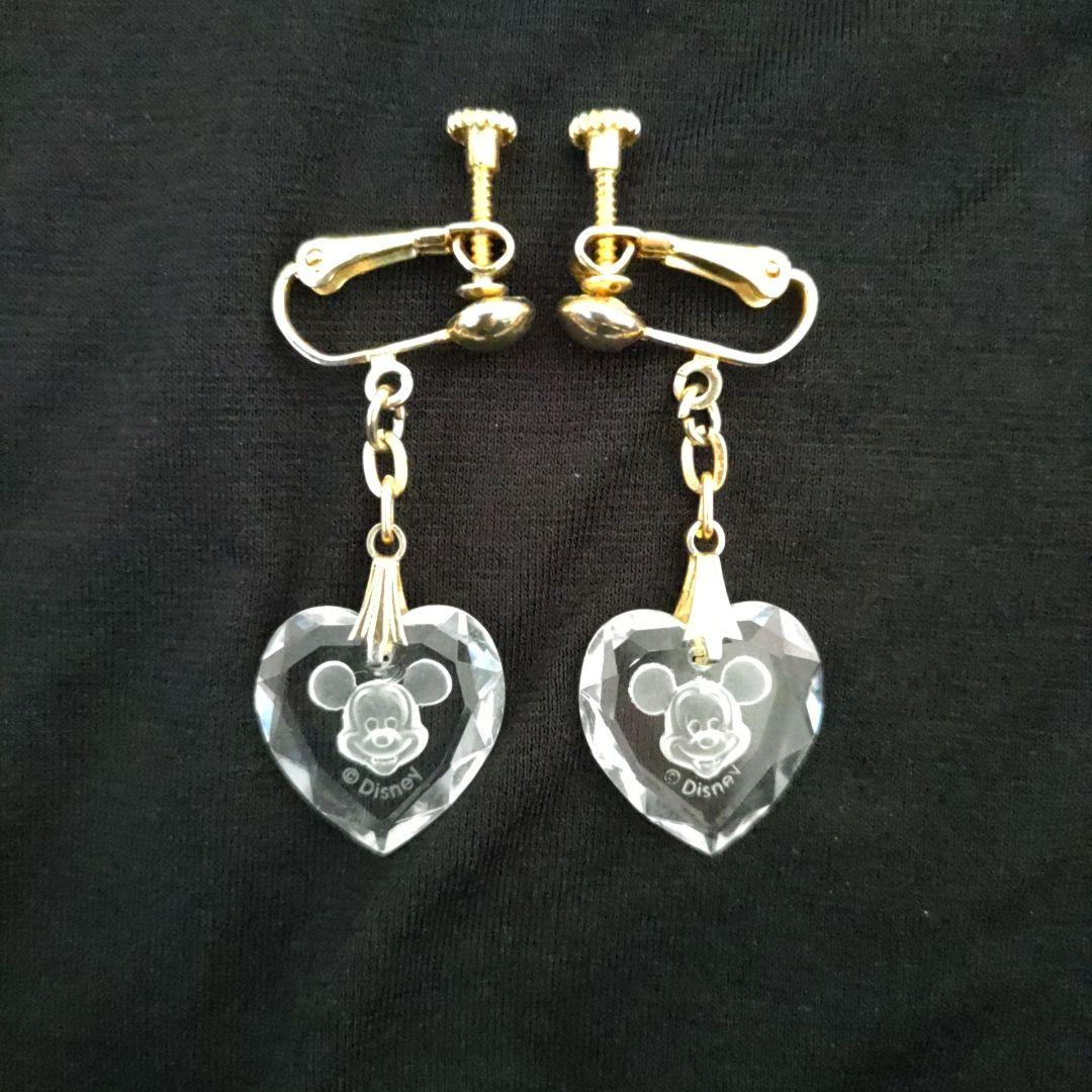 【希少・未使用品】ミッキー&ミニー ハート型クリスタル ネックレス・イヤリング