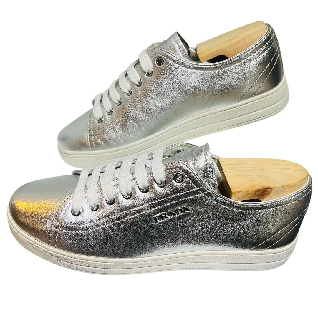 【正規美品】PRADA 3E6187 シルバースニーカー 37(23.5~24)