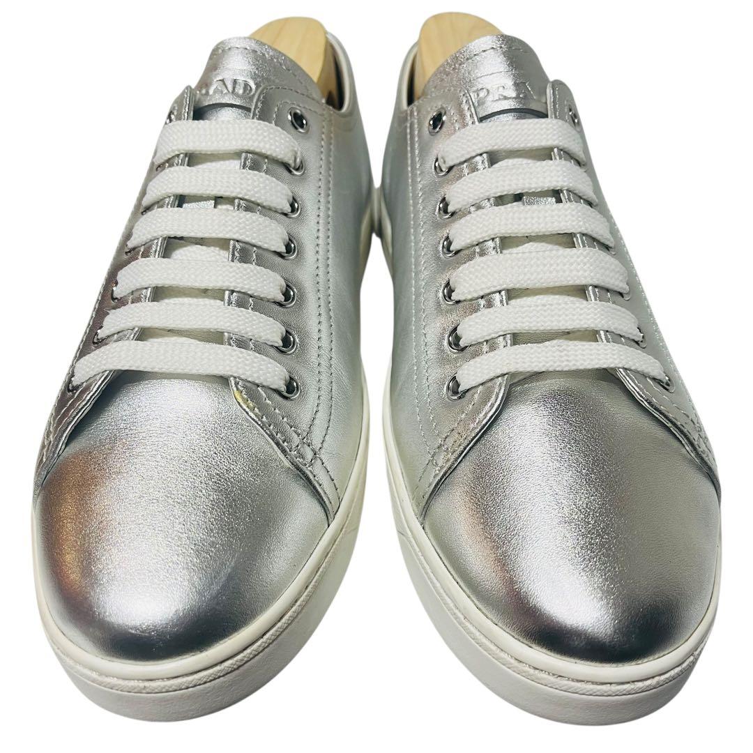 【正規美品】PRADA 3E6187 シルバースニーカー 37(23.5~24)