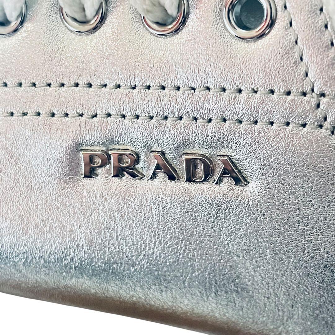 【正規美品】PRADA 3E6187 シルバースニーカー 37(23.5~24)