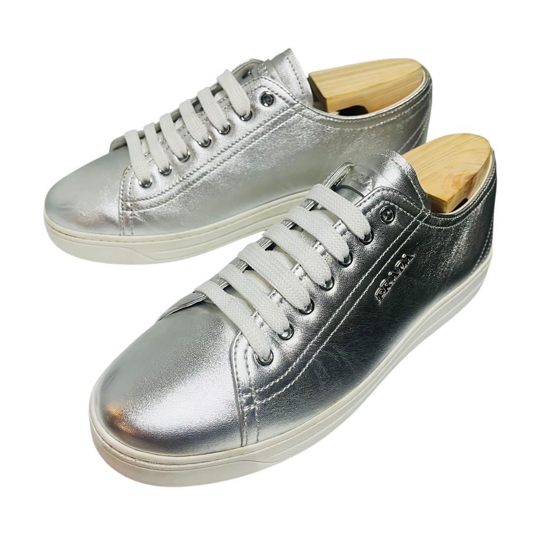 【正規美品】PRADA 3E6187 シルバースニーカー 37(23.5~24)