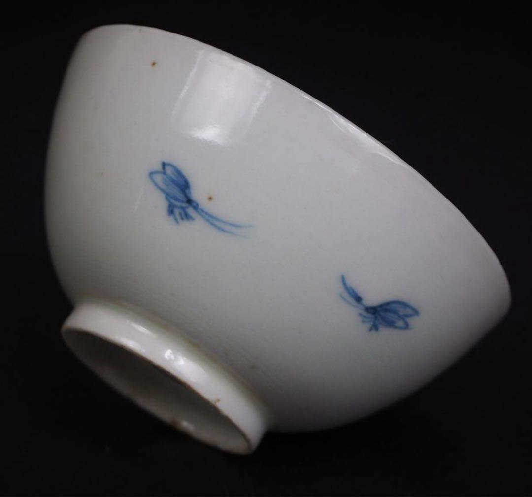 送料無料　江戸時代　青華染付蓋付茶碗2客　径7.8ｃｍ　小振り・極珍品