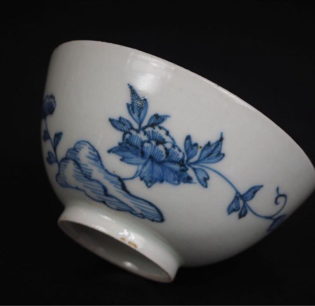 送料無料　江戸時代　青華染付蓋付茶碗2客　径7.8ｃｍ　小振り・極珍品