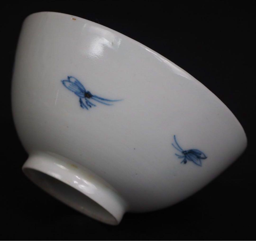 送料無料　江戸時代　青華染付蓋付茶碗2客　径7.8ｃｍ　小振り・極珍品