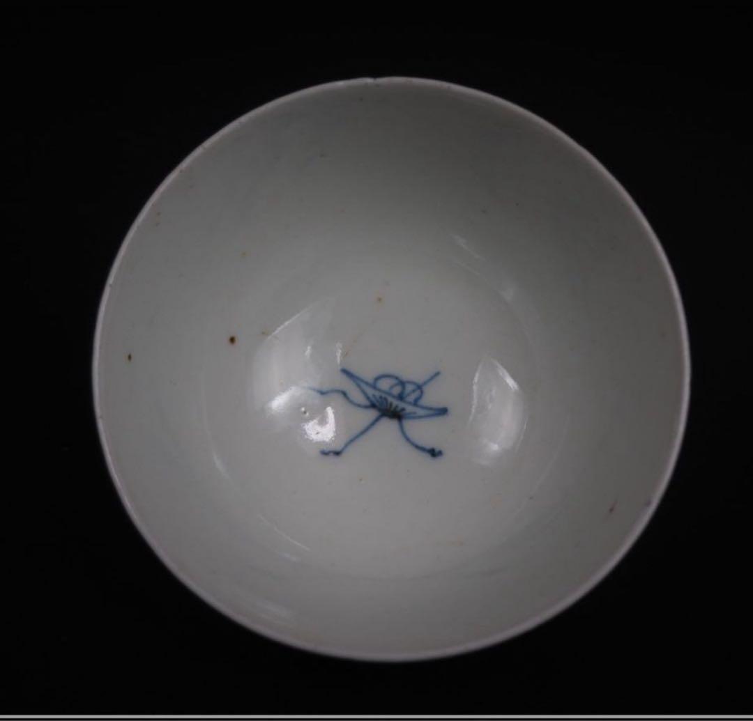 送料無料　江戸時代　青華染付蓋付茶碗2客　径7.8ｃｍ　小振り・極珍品