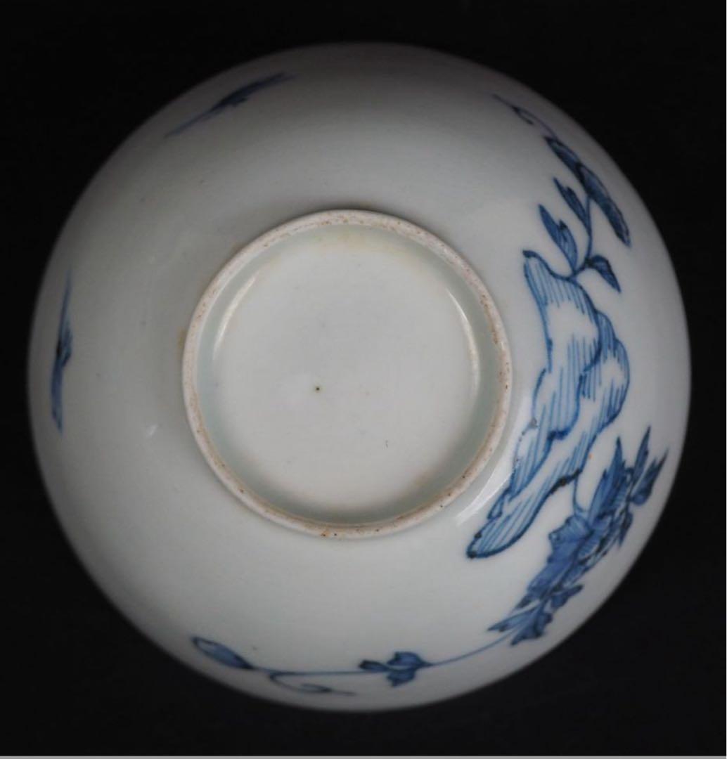 送料無料　江戸時代　青華染付蓋付茶碗2客　径7.8ｃｍ　小振り・極珍品