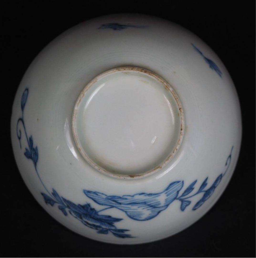 送料無料　江戸時代　青華染付蓋付茶碗2客　径7.8ｃｍ　小振り・極珍品