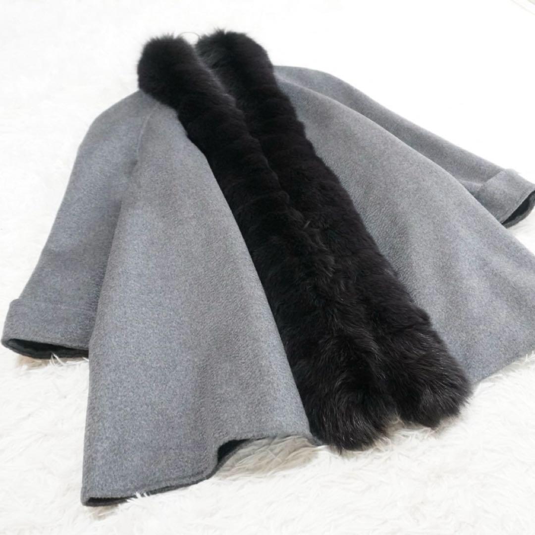 極美品 高級✨深喜毛織 カシミヤ100%コート フォックスファー リアルファー