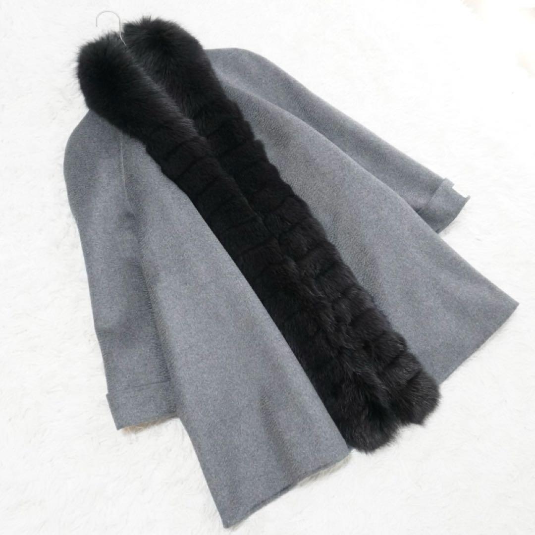 極美品 高級✨深喜毛織 カシミヤ100%コート フォックスファー リアルファー