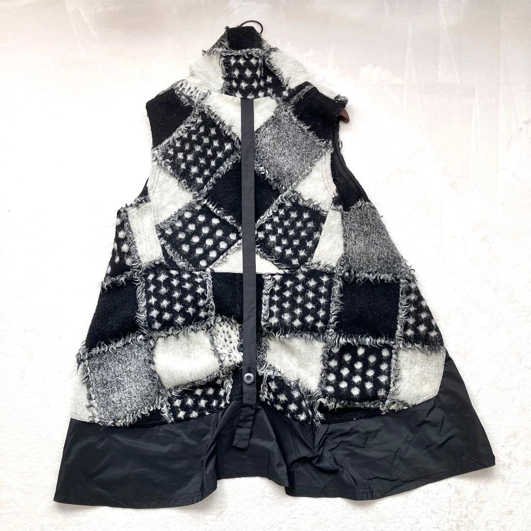 エイココンドウ パッチワーク ロングジレ ベスト アウター コート ウール