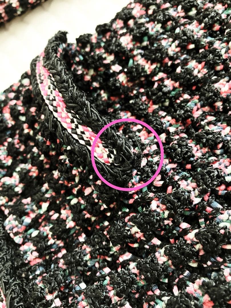 CHANEL ノーカラー　ツイードジャケット　黒ピンク　ココマーク