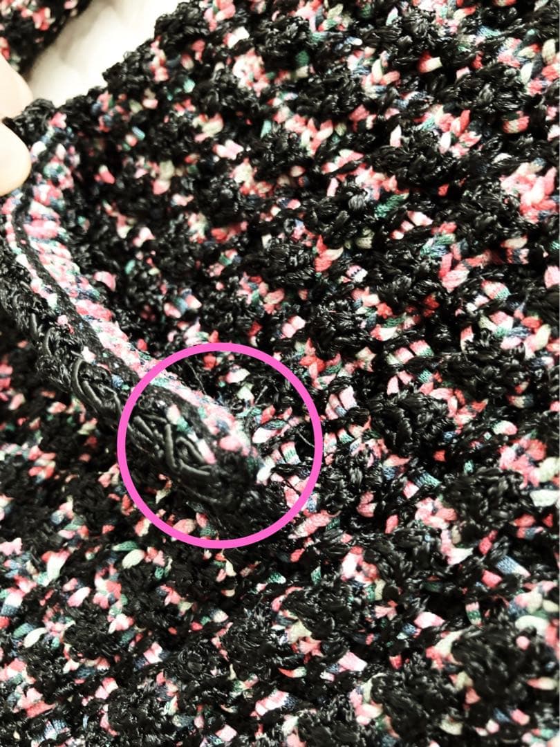 CHANEL ノーカラー　ツイードジャケット　黒ピンク　ココマーク